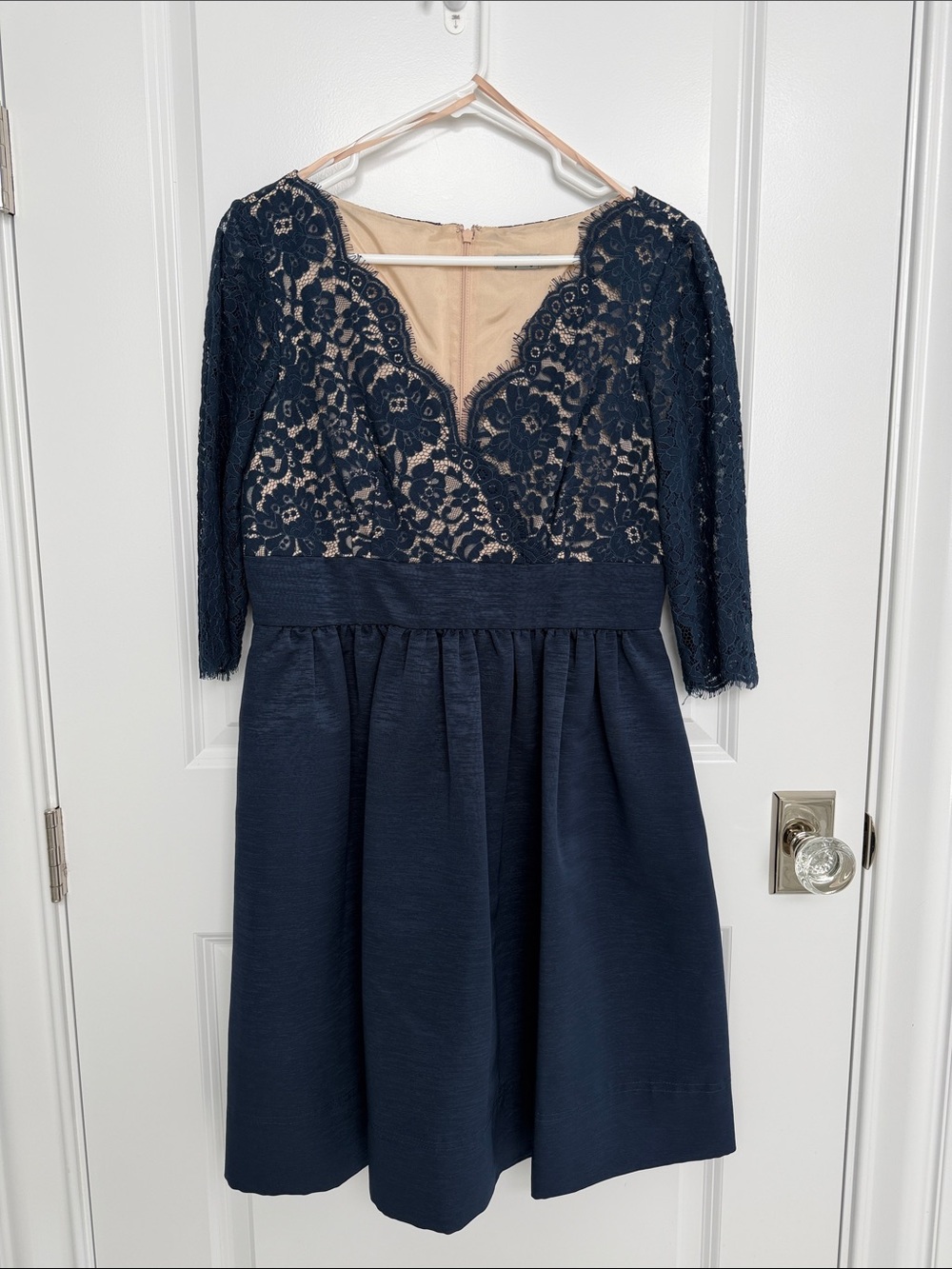 Eliza J Navy Lace Bodice Fit-and-Flare Dress